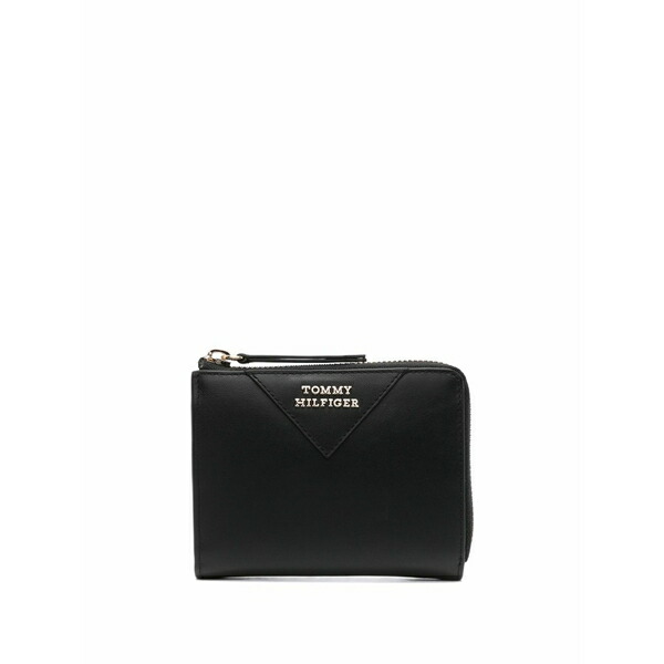 トミー ヒルフィガー レディース 金入れ 付属物 Medium logo-lettering leather wallet Black