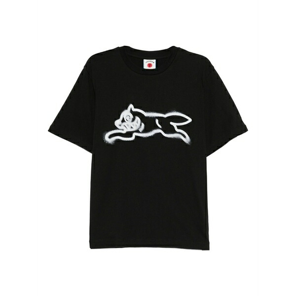 クリーム メンズ ティーシャツ トップス Spray paint running dog t-shirt Black
