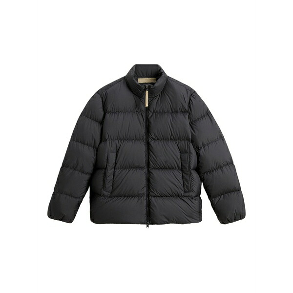 羊毛 一財産 メンズ 厚地の外套 アウター Quilted mock-neck jacket Black