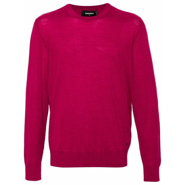 ディースクエアード メンズ 編み物\u0026ティーシャツ アウター Logo-plaque fine-knit jumper Red