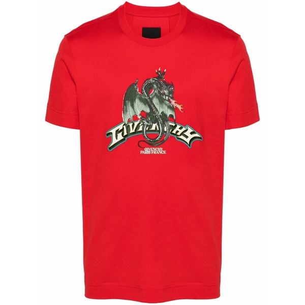 ジバンシー メンズ Tシャツ トップス Dragon-print cotton t-shirt Red｜asty