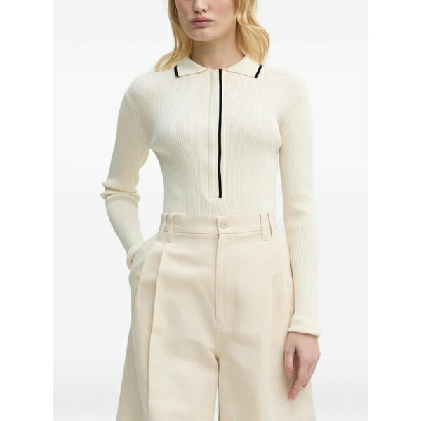 ブルンスバザー レディース ジレー アウター Ribbed polo neck cardigan White