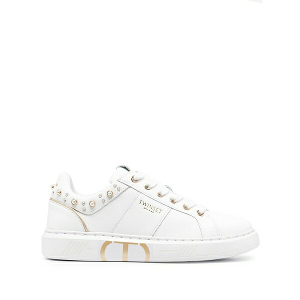 ツインセット レディース スニーカー シューズ Pearl-embellished low-top sneakers White|asty