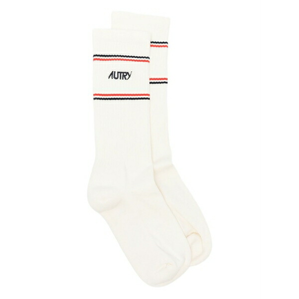 オートリー メンズ 靴下 アンダーウェア X maison kitsun茫漏 striped logo socks White|asty