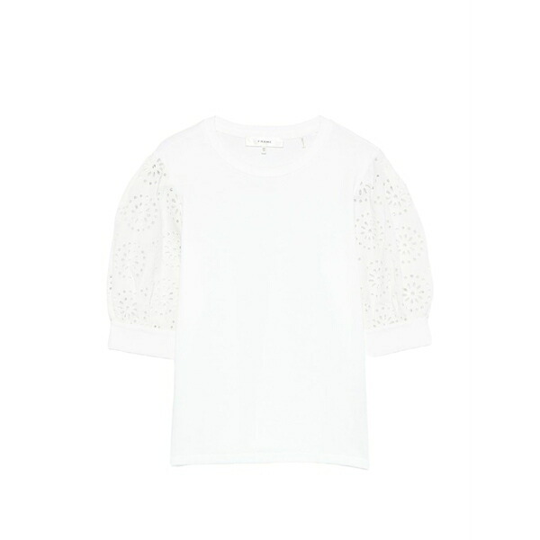 ひな形 レディース ティーシャツ トップス The solstice broderie-anglaise puff-sleeve t-shirt White