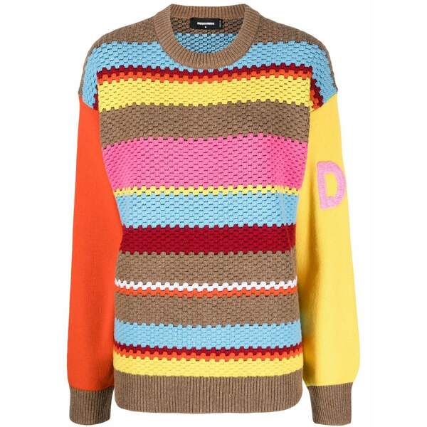 ディースクエアード レディース 編み物\u0026スウェーター アウター Chunky-knit striped jumper Brown