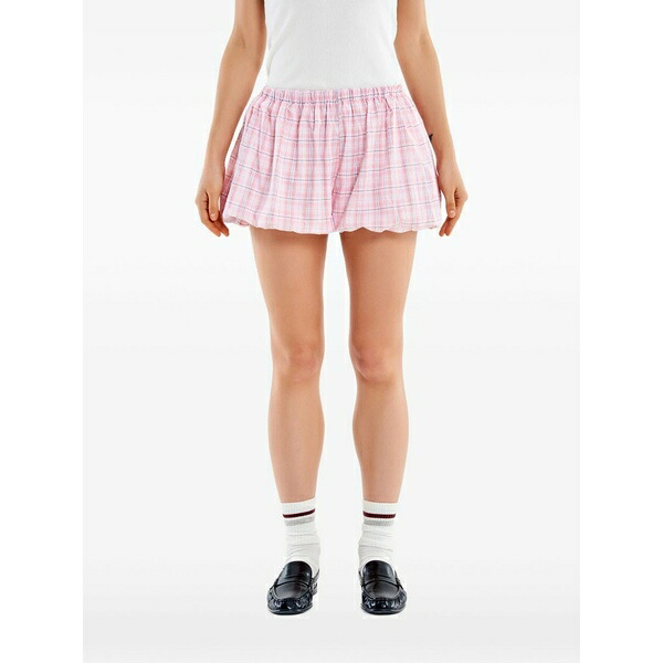 ヴィコロ レディース 心地よいズボン下 ボトムス Check-pattern bubble-hem shorts Pink