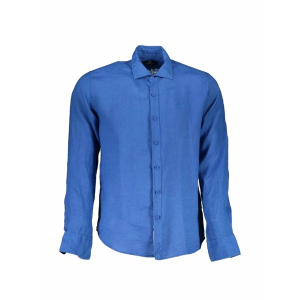 ラ マルティーナ メンズ ティーシャツ トップス Embroidered-logo linen shirt Blue