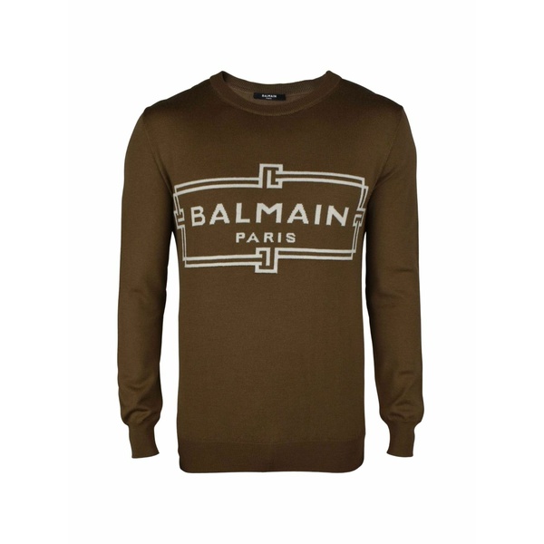 バルマン メンズ 編み物\u0026スウェーター アウター Logo long-sleeved sweater Brown
