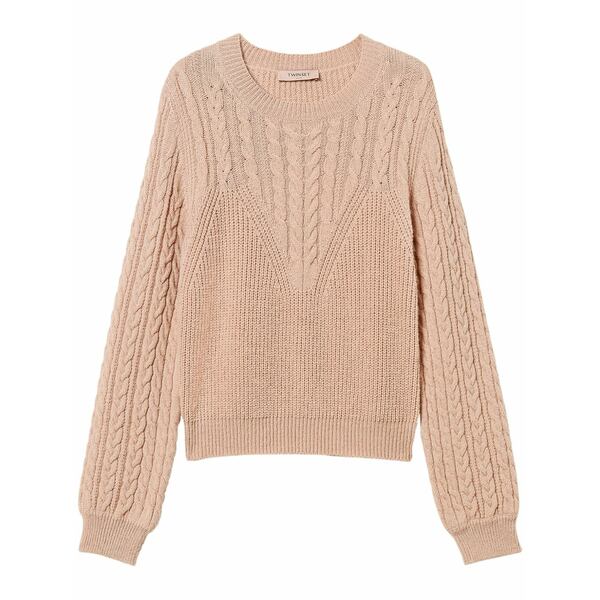 ツイン書き割り レディース 編み物\u0026ティーシャツ アウター Cable-knit sweater  Neutrals