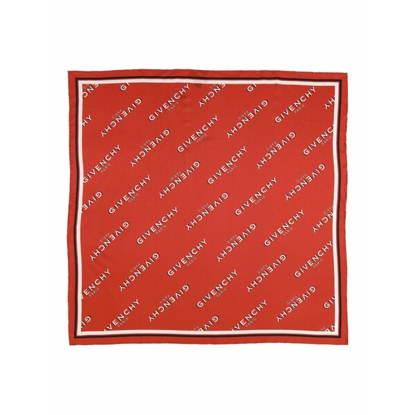 ジバンシー レディース 消音装置・袈裟・えり巻き 佩び物 Logo-lettering silk scarf Red