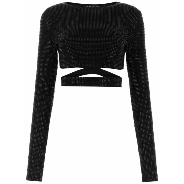 アンドレダモ レディース Tシャツ トップス Embellished cut-out crop top Black｜asty