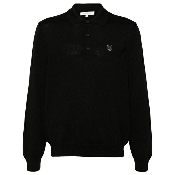 住み家 稲荷 メンズ スポーツシャツ トップス Fox-motif polo shirt Black