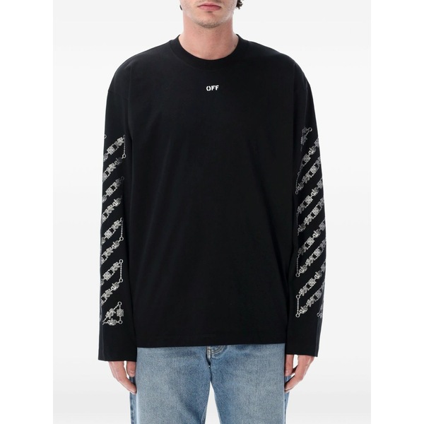 象牙色 メンズ ティーシャツ トップス Arrows diagonals long-sleeve t-shirt Black