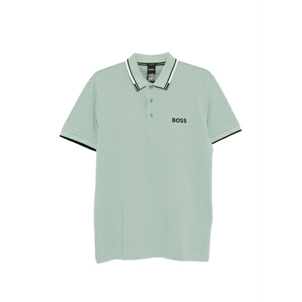 ボス メンズ ポロシャツ トップス Striped-trim polo shirt Green｜asty