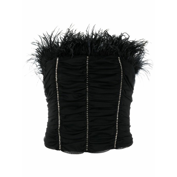 パトリツィア ペペ レディース ティーシャツ トップス Crystal-embellished feather-detail top Black