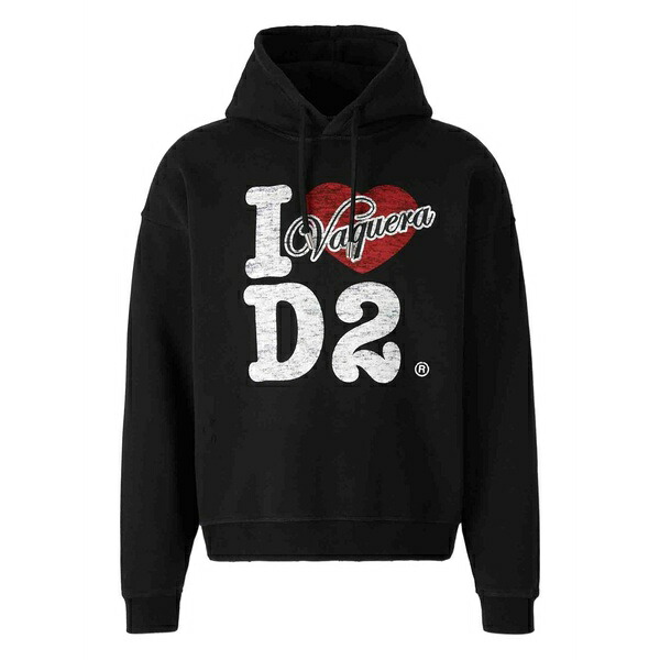 ディースクエアード メンズ パーカー・スウェットシャツ アウター Logo-print cotton hoodie  Black