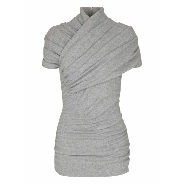 バルマン レディース シャツ トップス Draped short-sleeve knit top Grey|asty