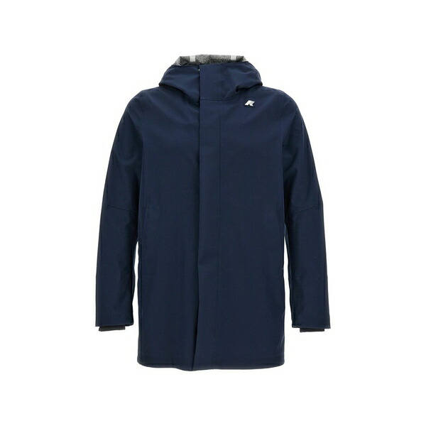 ケイウェイ メンズ コート アウター Hooded logo-patch coat Blue｜asty