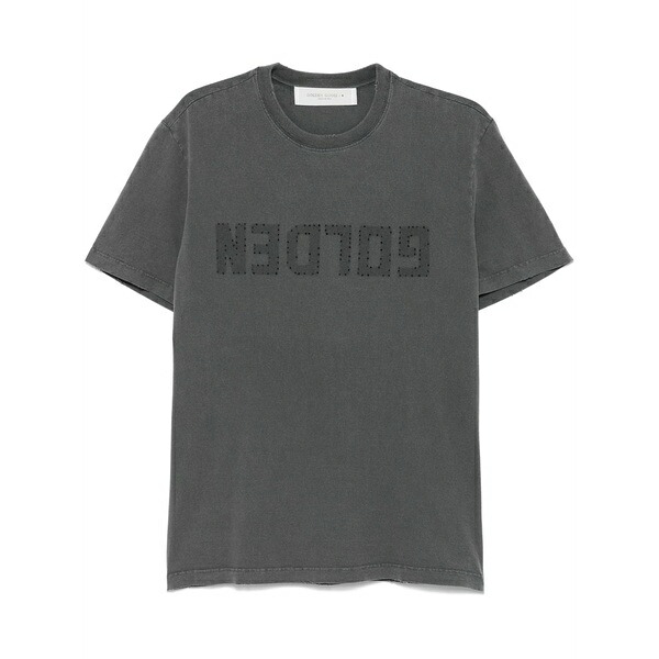 ゴールデングース メンズ Tシャツ トップス Inverted-logo distressed-effect t-shirt Grey｜asty