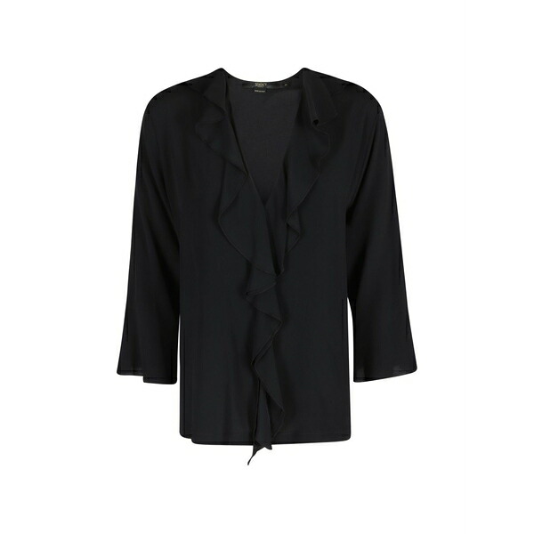 セブンティ レディース プルオーバー トップス Long-sleeve ruffled blouse Black