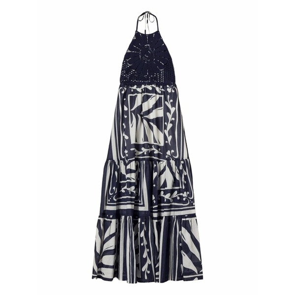ツイン書き割り レディース 衣裳 トップス Embroidered halterneck maxi dress Blue