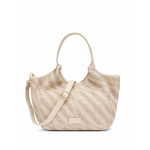 亭主もち レディース トートバッグ 御徒面子 Mini herringbone-pattern raffia tote bag Neutrals