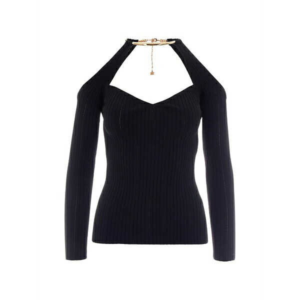 エリザベスフランキ レディース プルオーバー トップス Chain-detail ribbed-knit blouse Black