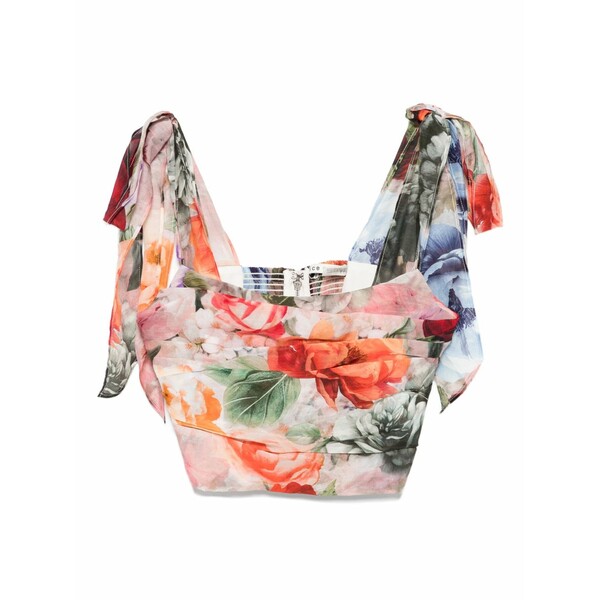 アリス アンド オリビア レディース プルオーバー トップス Floral-print tie-details blouse Neutrals