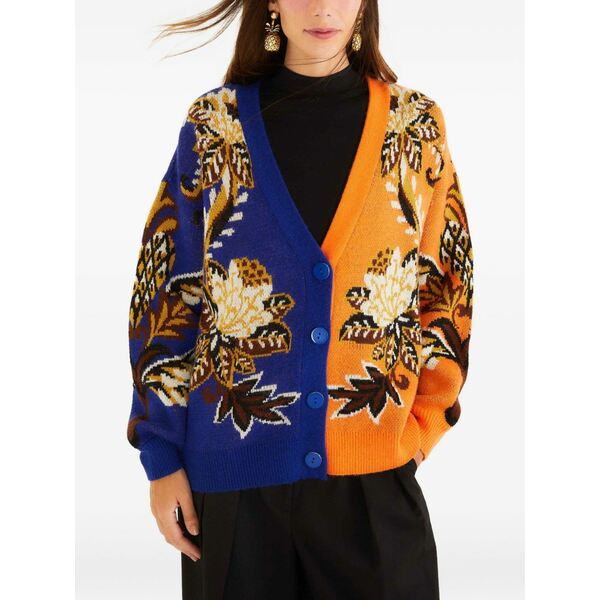 ファーム リオ レディース カーディガン アウター Floral button cardigan Blue｜asty