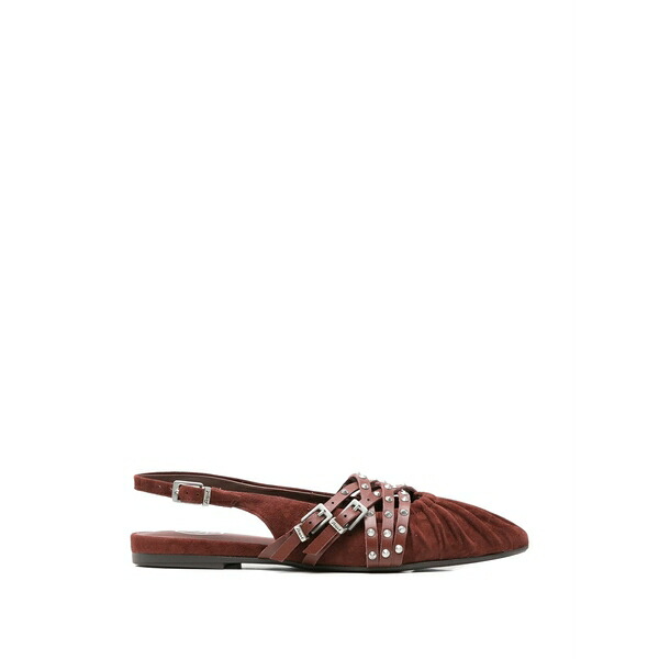 死灰 レディース パンプス シューズ Studded buckled flat pumps Red