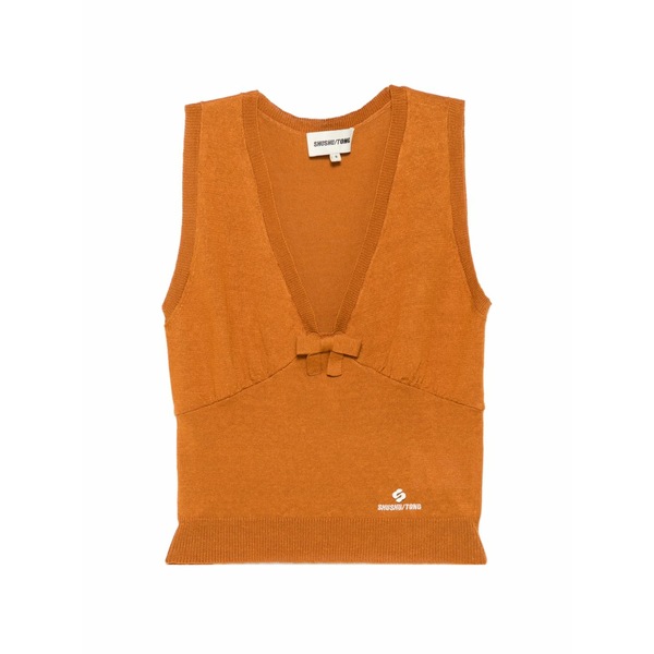 シュシュ/火箸 レディース カットソー トップス Bow-detail knitted tank top Brown