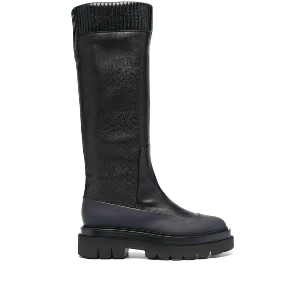 サントーニ レディース ブーツ シューズ Ribbed leather knee-high boots Black