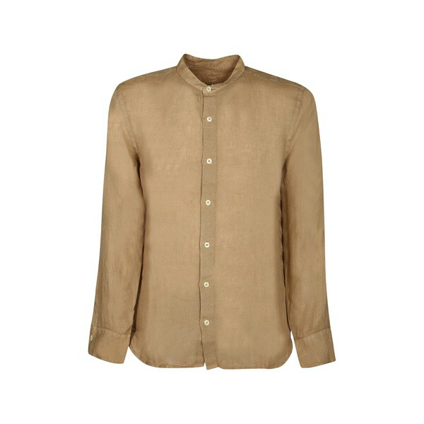 １２０％リノ メンズ ティーシャツ トップス Mandarin-collar long-sleeve shirt Brown