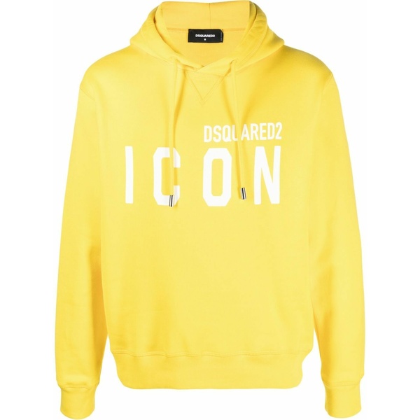 ディースクエアード メンズ パーカー・スウェットシャツ アウター Logo-print cotton hoodie Yellow