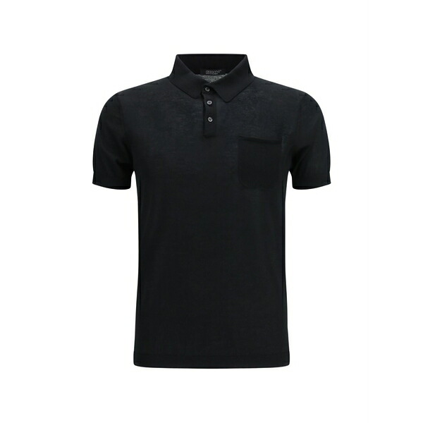 アラゴナ メンズ スポーツシャツ トップス Chest-pocket short-sleeve polo shirt Black