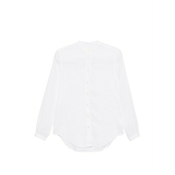 ザカス  レディース プルオーバー トップス Mandarin-collar curved-hem shirt White