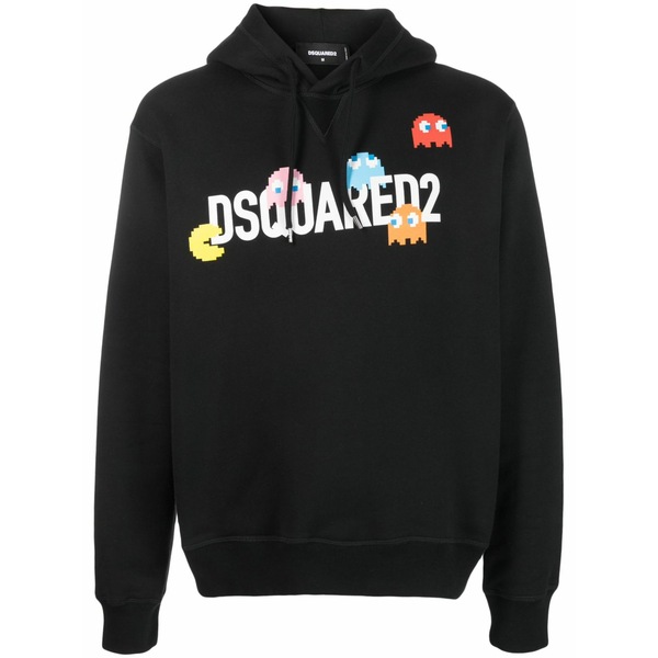 ディースクエアード メンズ パーカー・スウェットシャツ アウター Logo-print cotton hoodie Black