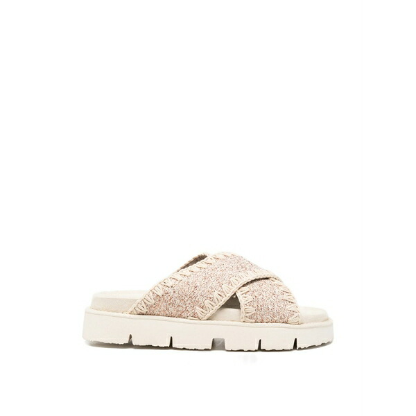 モウ レディース サンダル シューズ Crochet-trim crossover-strap sandals Neutrals