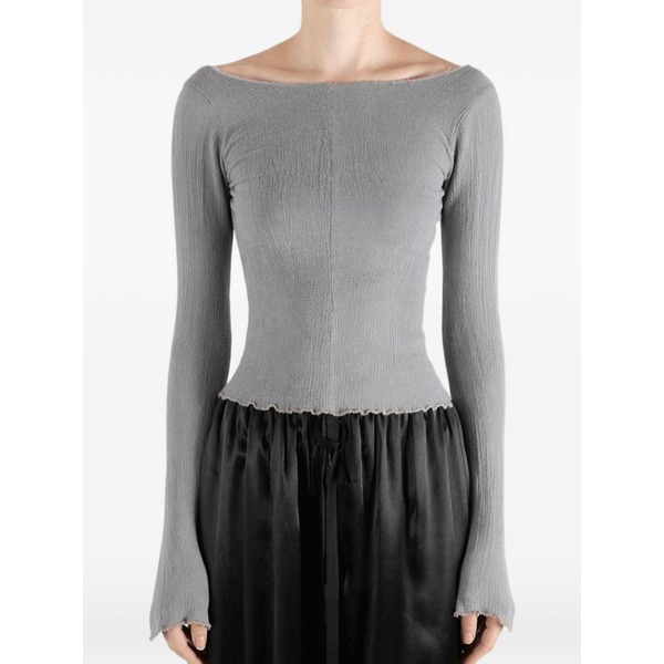 目じるし ル お鍋 レディース プルオーバー トップス Crinkled raw-edge top Grey