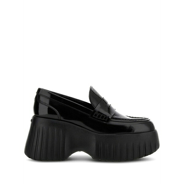 ホー鵞鳥 レディース スリッポン・ローファー シューズ H-stripes platform loafers Black