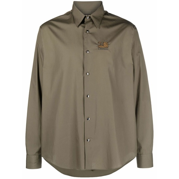 ロベルトカヴァリ メンズ プルオーバー トップス Logo-embroidered cotton shirt Green