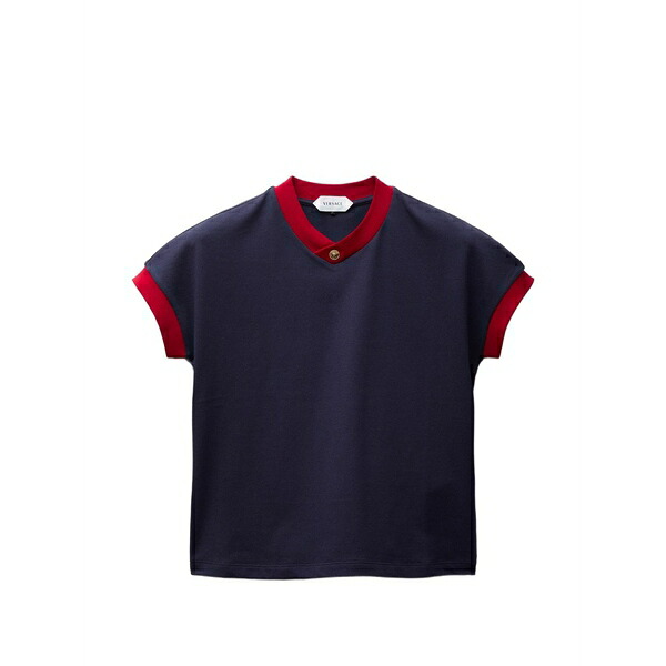 ヴェルサーチ レディース シャツ トップス Stretch cotton-jersey t-shirt Blue|asty