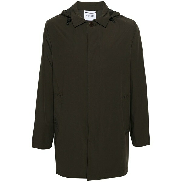 アスペジ メンズ 厚地の外套 アウター Single-breasted hooded raincoat Green