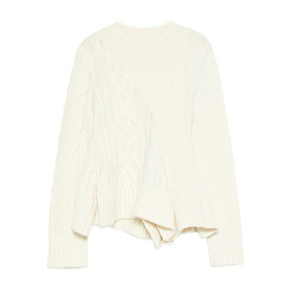 サカイ レディース 編み物\u0026スウェーター アウター Cable-knit ruffled-hem sweater Neutrals