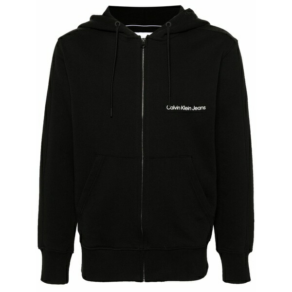 カルバンクライン メンズ パーカー・スウェットシャツ アウター Logo-print zipped hoodie Black