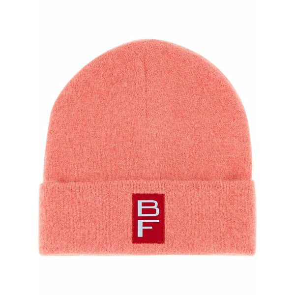 バイ毛革 レディース 鳥打ち帽 付属物 Logo-patch knit beanie  Pink