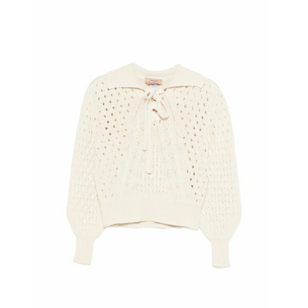 ツイン書き割り レディース 編み物\u0026プルオーバー アウター Lace-up sweater Neutrals