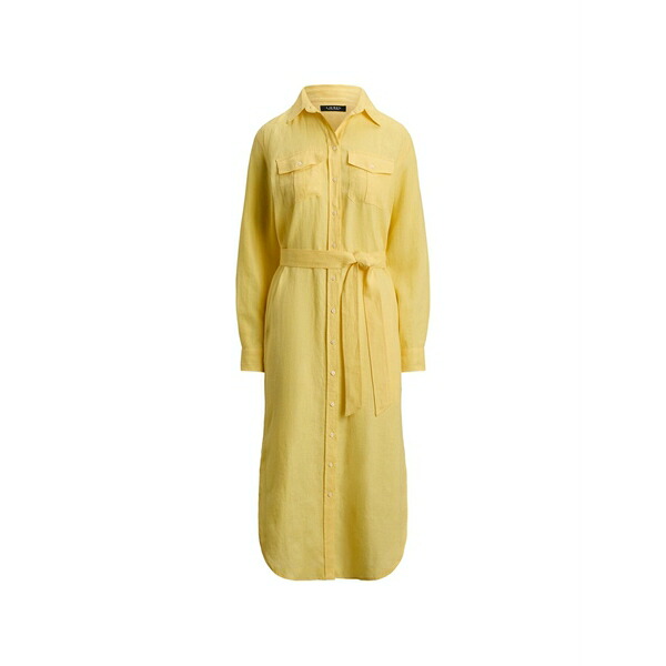 ラルフローレン レディース 衣裳 トップス Belted linen MIDI shirt dress Yellow