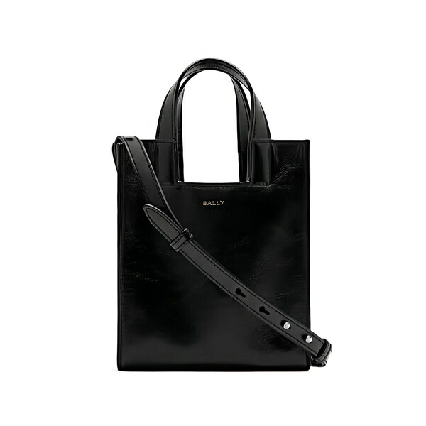 バリー レディース トートバッグ 御徒面子 Small easy bally logo-print leather tote bag Black